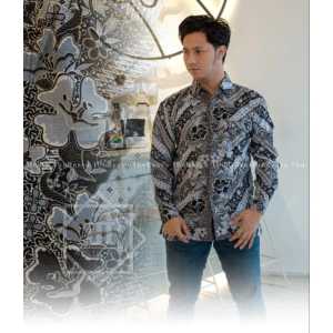 Kemeja batik pria lengan panjang baju batik pria modern baju kemeja kerja kantor pria dewasa grey