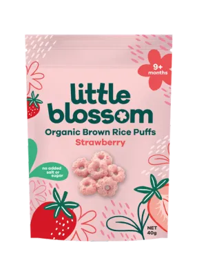Little Blossom Organic Brown Rice Puffs - Strawberry