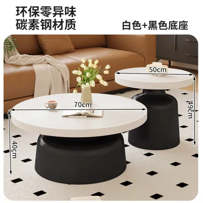 Round coffee table living room 2025 new home light luxury high-end feeling carbon steel small coffee table modern simple small layout