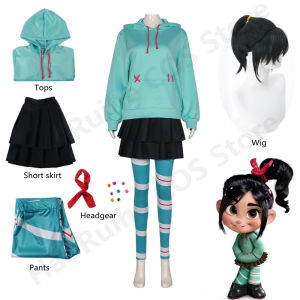 Anime Vanellope Von Schweetz Cosplay Costume Hoodies Skirt Wig Uniform Suit Girl Women Halloween Performance Clothing h2610