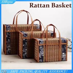 [COD] Folding Bamboo Woven Fruit Basket Handheld Handle Fruit Shopping Food Basket Picnic Food Storage Basket For Outdoor