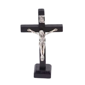 Handmade Wooden Cross With Stand Christ Statue Religious Prayer Charm Handheld Pendant Church Decor