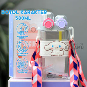 520ml Sanrio 2in1 Double Straw Kuromi Cinnamo Water Cup Cartoon Travel Straw Water Bottle with Strap