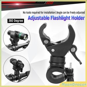 M.G.【Ready in Stock】 Bicycle Handlebar Flashlight Clip Holder 360 Degree Rotating Bike LED Lamp Clamp Grip Bracket