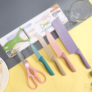 AM888 ชุดมีดทำครัว มีด 6 ชิ้น สีพาสเทล เซตมีดทำครัวเคลือบเซรามิก อุปกรณ์สำหรับทำอาหาร พร้อมส่ง