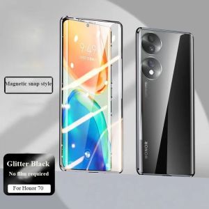 Double Side Glass Magnetic Case Honor 70 Honor70 5G 2022 Tempered Glass Metal Hard Phone Casing Cover Cases Clear Transparent
