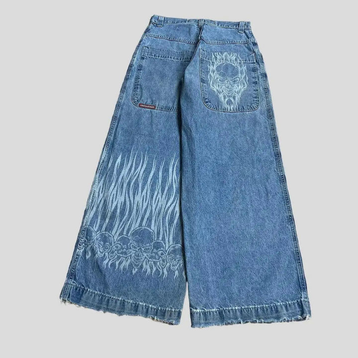 JNCO jeans Y2K hip hop big pocket large skull print baggy blue