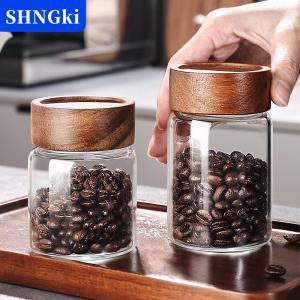 SHNGki Nhỏ lọ thủy tinh có nắp đậy gia vị hạt cà phê lưu trữ container ống bằng gỗ kín chai kín hộp