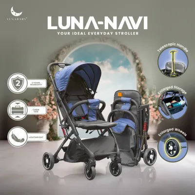 LUNABABY LunaNavi Compact & Portable Travel Stroller with Telescopic Handle and One-Press Folding Mechanism