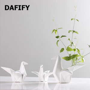 DAFIFY รูปปั้นนกกระสาพับเซรามิกรูปปั้นทำด้วยมือรูปนกกระเรียนสำหรับเครื่องประดับตกแต่งบ้าน18ซม.