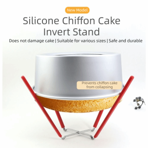 KAWAII BOX Stainless Steel Chiffon Cake Cooling Rack 4 Prong Design Silicone Protection Inverted Drying Stand Professional Grade Stable Collapsible Baking Tool Baking