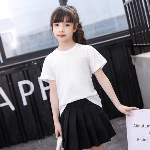 White tshirt for children oversized school uniform for boys and girls short sleeved T-Shirts&Shirts pure cotton top solid color tshirt for children boys 6 to 18