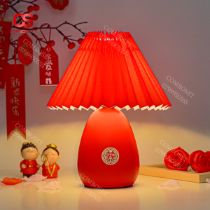Đèn Bàn Tân Hôn Đèn Bàn Gốm Màu Đỏ Dành Cho Đám Cưới Ánh Sáng Ấm Áp