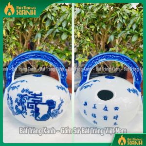 Ông bình vôi men lam mai thọ Bát Tràng - Bình đựng vôi phong thuỷ - Bình đựng vôi ăn trầu phỏng cổ