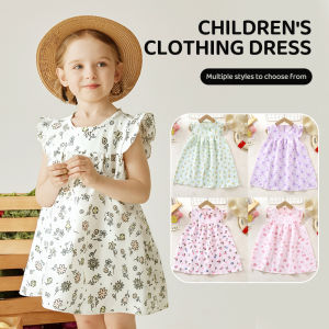 Princess Style Floral Print Cotton Silk Dress For Girls Baby Summer Clothing A-Line Skirt Korean Style Home Use Childrens Dress Four Sided Elastic