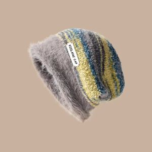 JPTD Autumn Winter Y2k Striped Hat Warm Korean Slouchy Woolen Hat Vintage Casual Women Beanie Hat Female