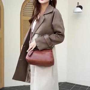 Vintage Soft Leather Casual Crossbody Bag for Women Large Capacity Simple Shoulder Bag for Middle-Aged Mothers