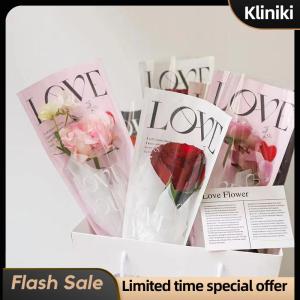 [Kliniki] 20pcs LOVE Transparent Rose Packaging Bags Flower Bouquet Plastic Bag Bouquet Single Wrapping Paper One Straight Bag Flower Packaging