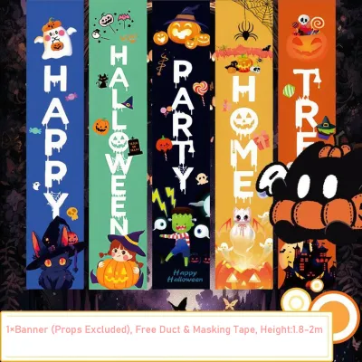 Spooky Halloween Backdrop Banner Hanging Decor For Party Event Shopping Mall Scene Setup Pumpkin Ghost