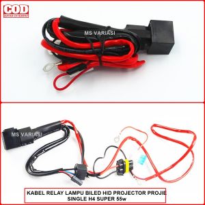 Kabel Relay Set Lampu Mobil H4 Single Biled HID Projector 55w Panjang 90cm Universal MSV