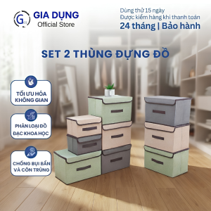 Set 2 thùng vải đựng đồ đựng quần áo gấp gọn có nắp đậy G01 dễ dàng sử dụng tiện lợi nhỏ gọn