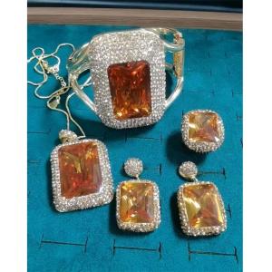 Large Colored Change Sultanite Crystal Bangle Rings Sets for Women Necklace Earring Rings Golden Copper Zultanite Quartz Jewelry H260610