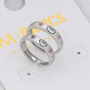 THANKSKY Có thể điều chỉnh Nhẫn mèo chó Thiết kế đơn giản Ngôi Sao Thú Cưng Nhẫn đôi Vòng Khóa Mở Bạc Nhẫn hình thú dễ thương Phụ nữ Nam giới