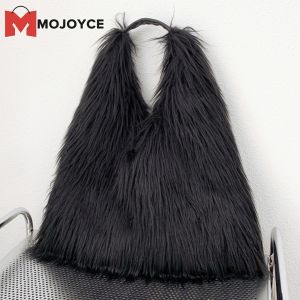 Mojoyce Túi Túi tote cho phụ nữ thời trang với Lông Thú Giả bên ngoài dung tích lớn Túi Xách Vải lông cho đi chơi mùa thu đông