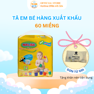 (60 MIẾNG) Tã bỉm trẻ em MALISA "rẻ như tã dán" siêu mềm siêu thấm hút chống tràn đủ size M60/L54/XL48