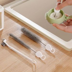 GUDAN 4pcs ดัดงอได้ ชุดแปรงทำความสะอาดขวด ขนแปรงแข็ง แฮงค์ได้ แปรงปากกาน้ำชา แปรงทำความสะอาดห้องครัว พร้อมห่วงเก็บของ แปรงทำความสะอาดหลอดดูดน้ำ นมขวดน้ำ