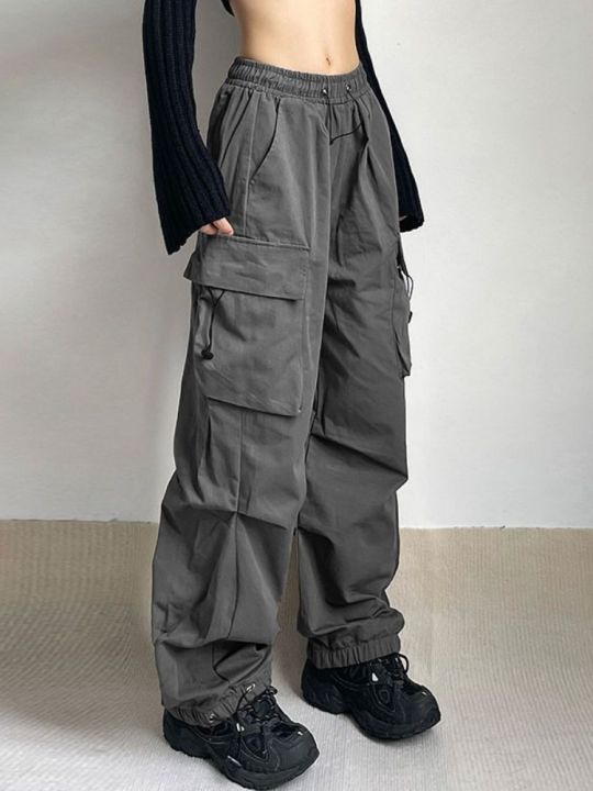 HOUZHOU Harajuku Oversized Cargo Parachute Pants Women Streetwear Vintage  Y2k Hip Hop Wide Leg Joggers Baggy Sweatpants Techwear