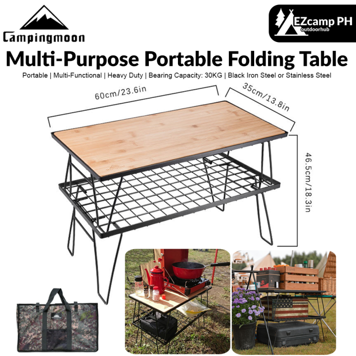 Campingmoon T-370 – Table D'appoint Pliante En Inox, Résiste à La Chaleur, Avec Son Sac De Transport – Idéale Pour Le Camping Et Les Pique-niques