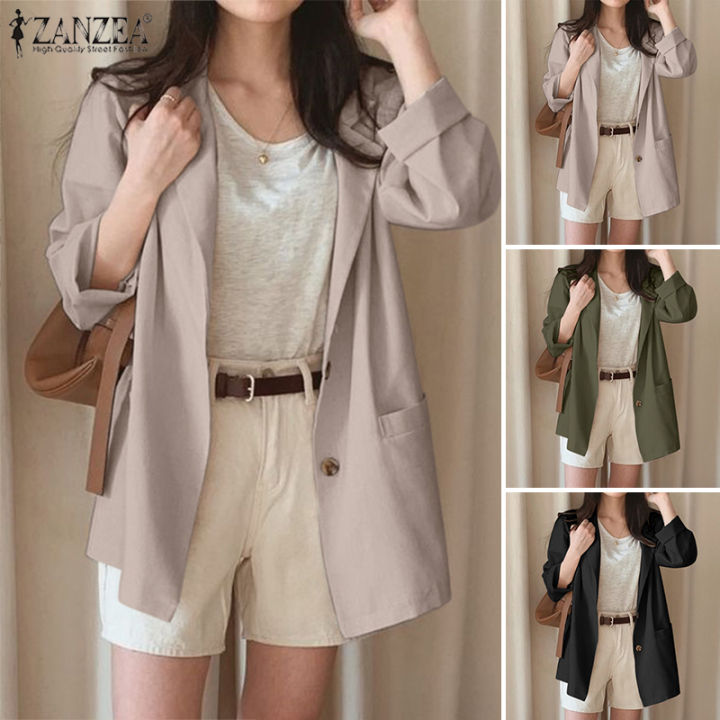 Esolo Zanzea Korean Style Women Long Sleeve Spring Formal Shirts Blazer Plain Oversized Lapel 9224