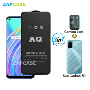 Realme C17 PAKET 3in1 Tempered Glass Anti Glare Free Camera Lens dan Skin Carbonn