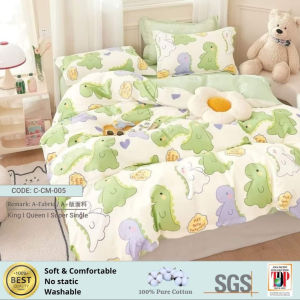 100% Pure Cotton 2200Tc King 5in1 With Comforter 纯棉床单+棉被 双人床单 Cadar Corak Getah Keliling Fitted Bedsheet Cotton Bedsheet