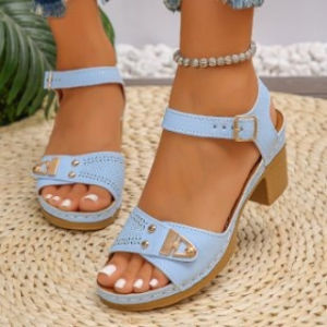 Chunky Heel Sandals For Women 2026 Summer New Style Chunky Heel Plus Size High Heel Sandals Casual And Comfortable For Women