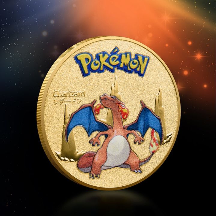 Gold Pokemon Coin Metal Set Mewtwo Charizard Pikachu Anime Card