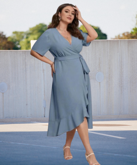 Short Sleeves Plus Size Ruffle Casual Dress Lazada PH