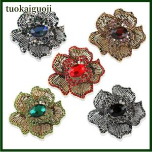 tuokaiguoji เข็มกลัดพลอยเทียมลายดอกไม้แนววินเทจสำหรับผู้หญิงเสื้อโค้ทเครื่องประดับของขวัญเครื่องประดับ