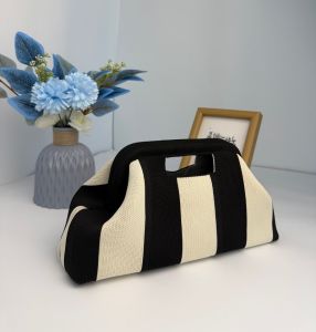 Striped Knit Handbag Woven Cloud Bag Large Capacity Portable Cosmetic Storage Tote Bag