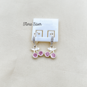 FLORA 0619B - Bông tai bạc ta hình quả cherry màu đỏ hồng trắng dành cho bé gái