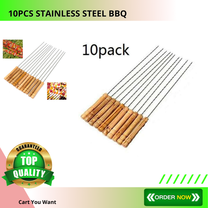 10pcs Stainless Steel BBQ Skewer Stick Barbecue Rod [ 30cm ] Lazada PH