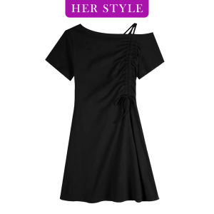 JaneCoco   ชุดเดรสกระโปรงสั้น ผ้านุ่ม เปิดไหล่ข้าง สายสามารถปรับได้ พร้อมส่ง ชุดตรุษจีนหญิง