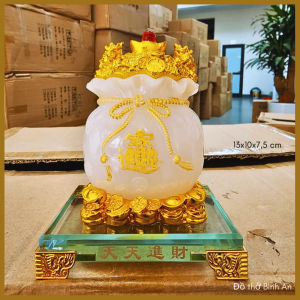 Túi tiền Kim Bảo bằng đá đế kính thu tài hút lộc - Đồ thờ Bình An - Decor phong thủy