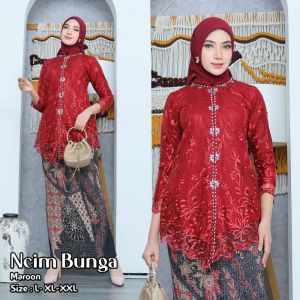 setelan kebaya encim payet bunga tulle - kebaya wisuda - kebaya pesta - kebaya aurora payet cod