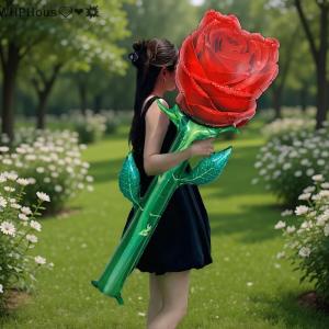 WP💓💛💖 Large Red Rose Balloons Rose Flower Shape Foil Balloons For Mothers Day Valentines Day AnniversariesParty Gift Decorations