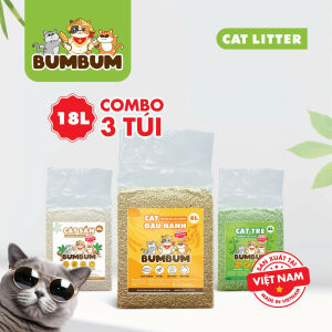 Combo 3 túi 18L-Cát đậu nành 100% thành phần tự nhiên BUMBUM - cát mèo ít bụi an toàn vón nhanh - Premium soybean cat litter