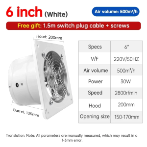 7 Blade 4/6/8/10/12 Inch Stainless Steel Blades Copper Motor Low Noise Strong Suction Energy Saving Durable Wall Mounted for Kitchen Bathroom Room Office Garage Exhaust Fan