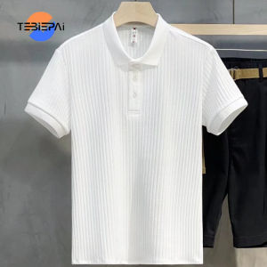 Mens T -shirt Golf Lapel T -shirt Summer Breathable Casual Short -sleeved T -shirt Classic Striped Slim Knitted Polo Shirt Men