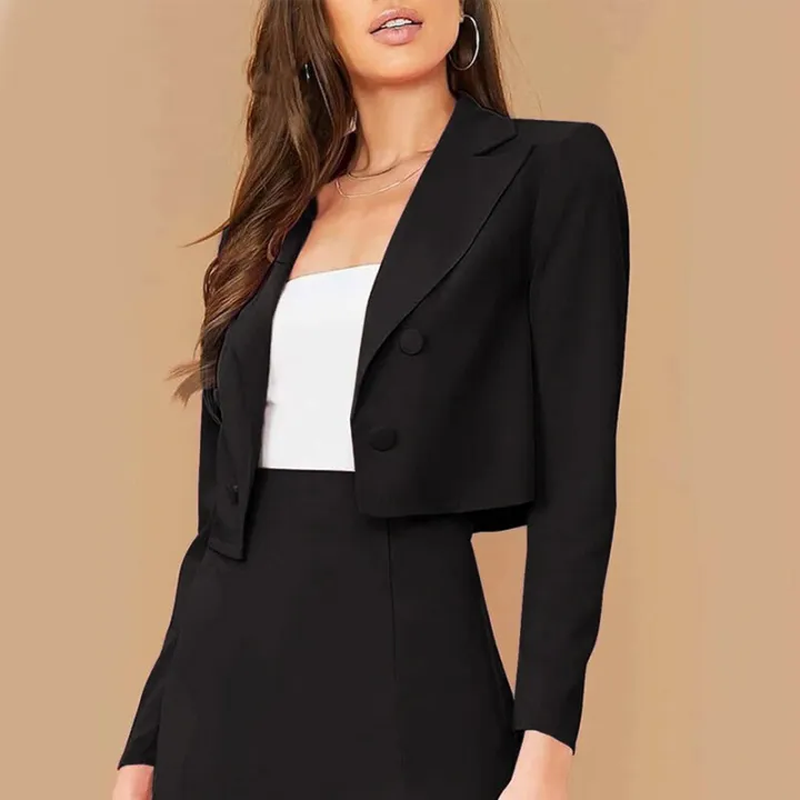 BRANCHÉ Blazers for Women All Season Formal Business Plain Long Sleeve Lapel Cropped Basics Office Lady Blazers B250211